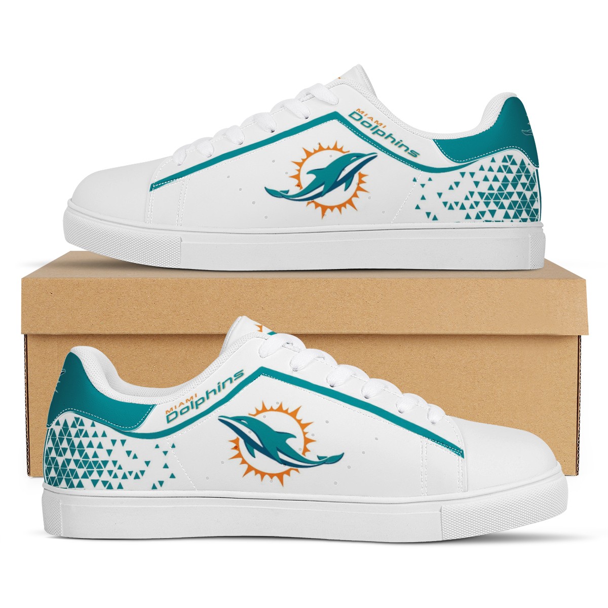 Men's Miami Dolphins Low Top Leather Sneakers 002